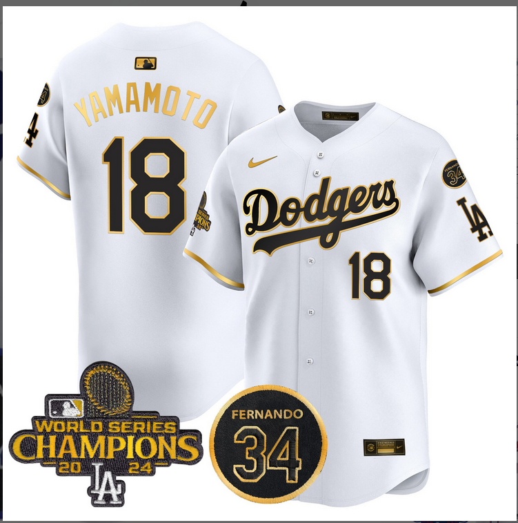 Men MLB Los Angeles Dodgers 18 Yamamoto white 2024 World Series Champions Patch Limited Jersey style 5